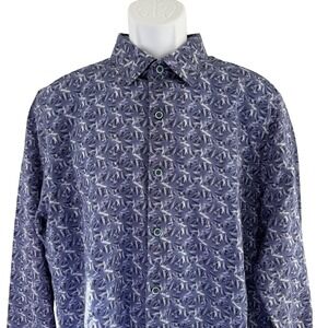 Robert Graham Shirt Mens XL Blue Classic Fit Linen Blend Long Sleeve Button Up‎